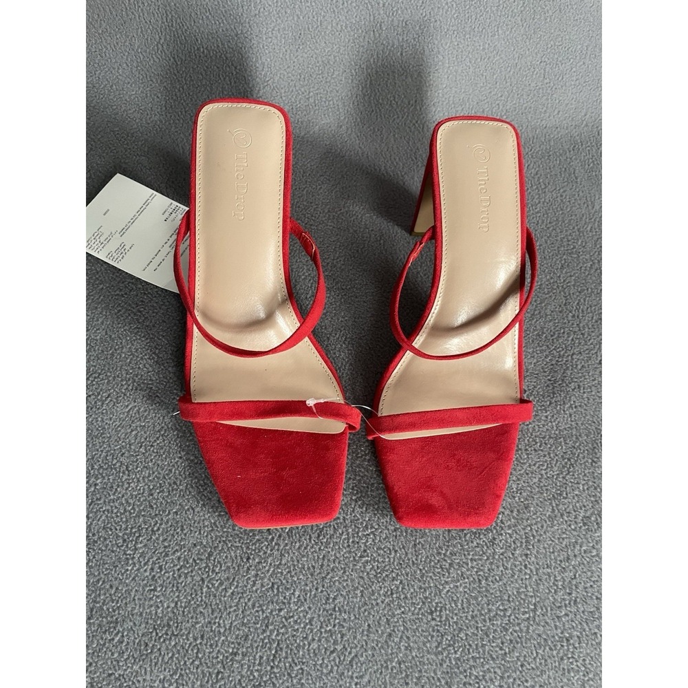 The Drop Avery Red Faux Suede 2 Strap Square Toe High Heel Sandals Sz 7.5M NWT